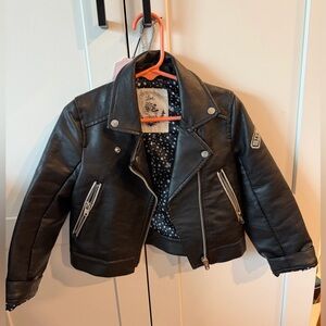 GIRLS’ BLACK BIKER-STYLE JACKET, STUDDED WINGS ON BACK